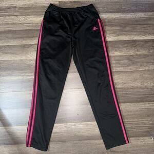 Adidas Girls Tricot Stripe Track Pants Black/Magenta Size XL